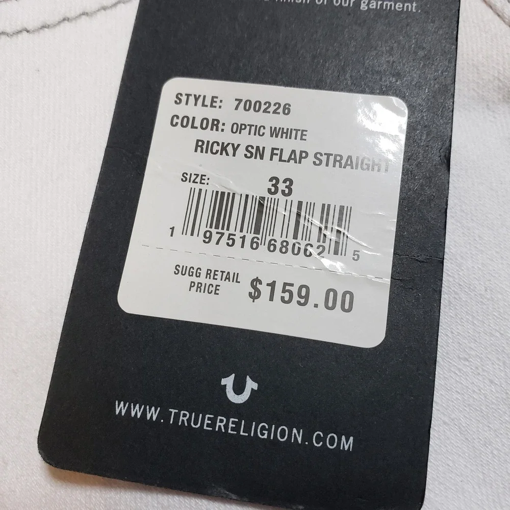 True Religion Ricky Relaxed Straight Leg Jeans Optic White Mens W33 L34 NWT‎